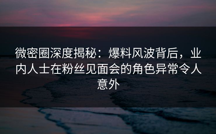 微密圈深度揭秘：爆料风波背后，业内人士在粉丝见面会的角色异常令人意外